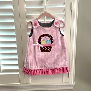 Reversible toddler dress. Bees on one side and Easter basket on the other.